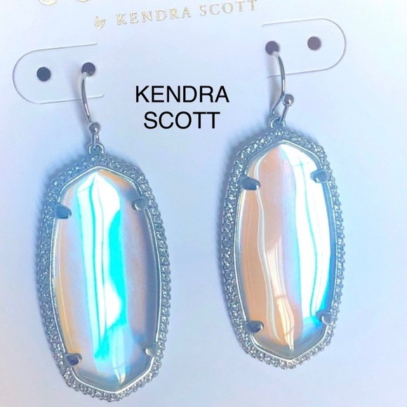 NWT RARE & RETIRED Kendra Scott Elle Lux Earrings Dichroic Silver CZ’s STUNNING - Picture 2 of 13